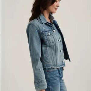 Lucky Brand Womens Tomboy Blue Denim Distressed Jacket Medium